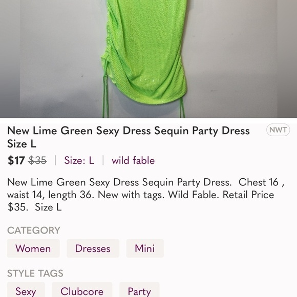NWT WILD FABLE LIME SEXY SEQUIN PARTY DRESS SIZE XL - Picture 8 of 8